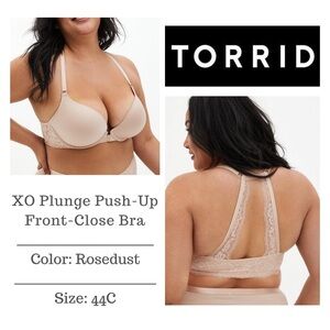 NWT XO Plunge Push-Up Front-Close Bra - 44C- Rosedust Nude- Lace
